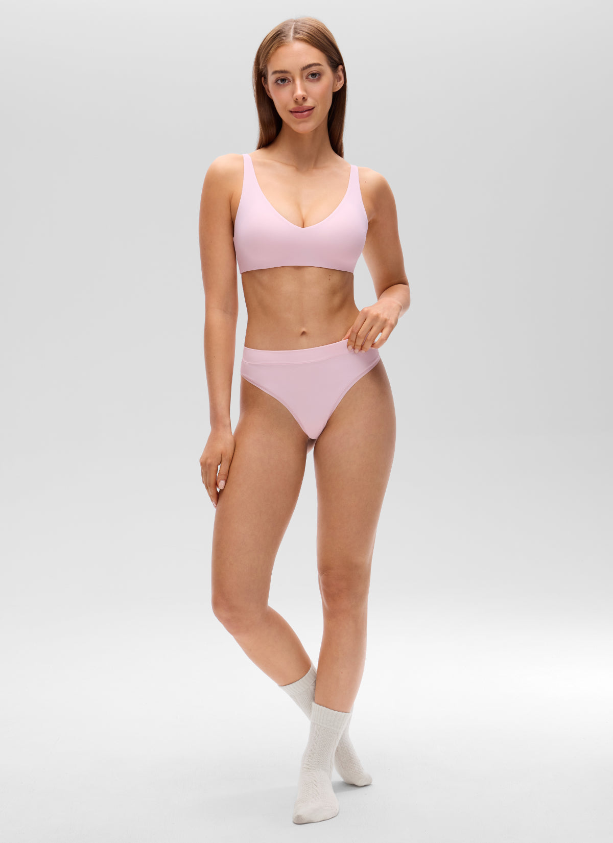 CRZ YOGA Women's Softhold Casual V Neck Backless Double Lined Bralette Strawberry Pink