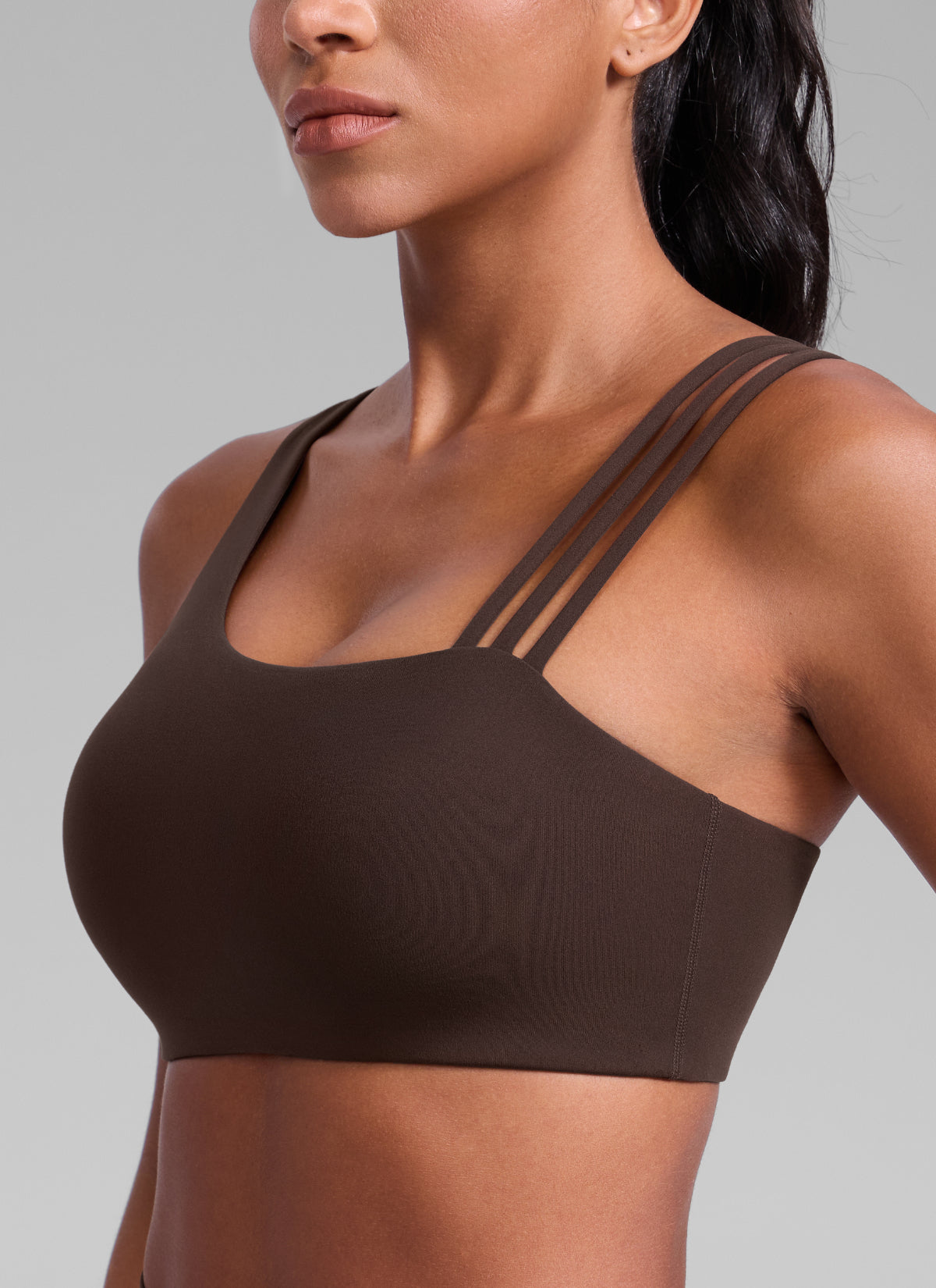 Women's Butterlift® Yoga Asymmetric Straps Sports Bra Medium Support Hot Fudge Brown