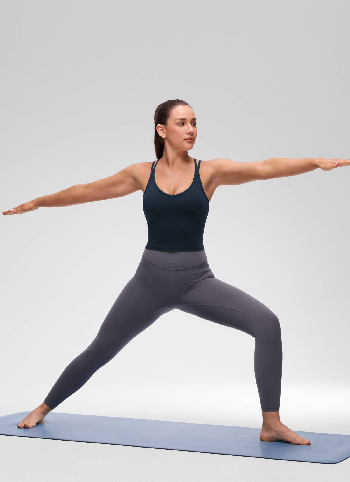 CRZ YOGA Women's Butterluxe Yoga V Neck Cross Back Built in Bra Tank True Navy @model_info:Brooklyn