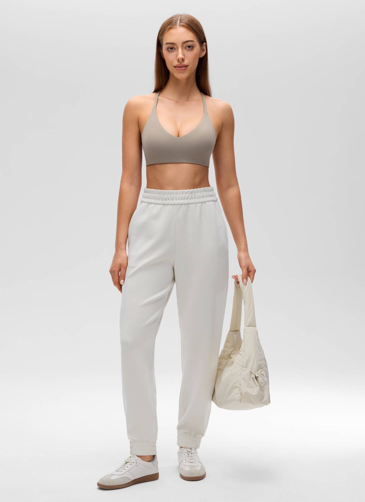 CRZ YOGA Women's Butterluxe V Neck  Racerback Thin Straps Sports Bra Warm Ash Grey