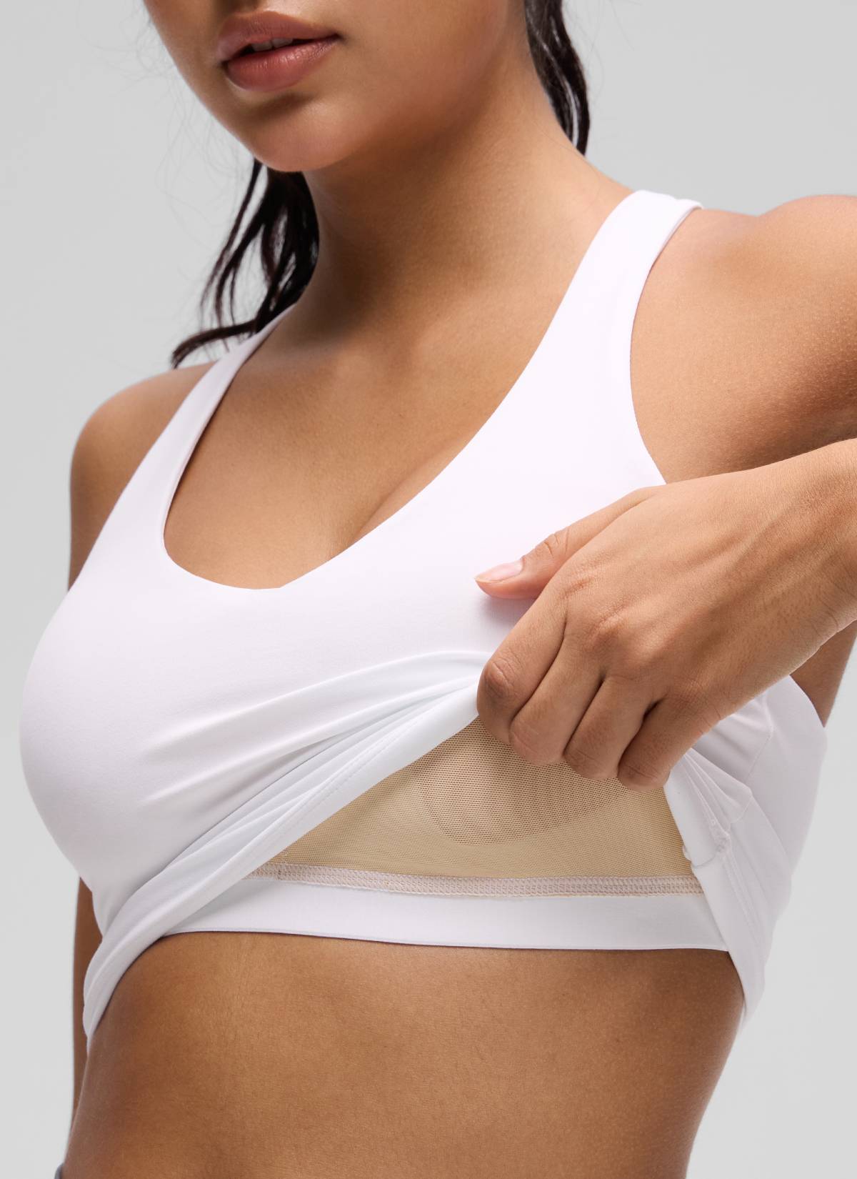 CRZ YOGA Women's Butterluxe Yoga V Neck RacerBack Built in Bra Tank White @model_info:Liss
