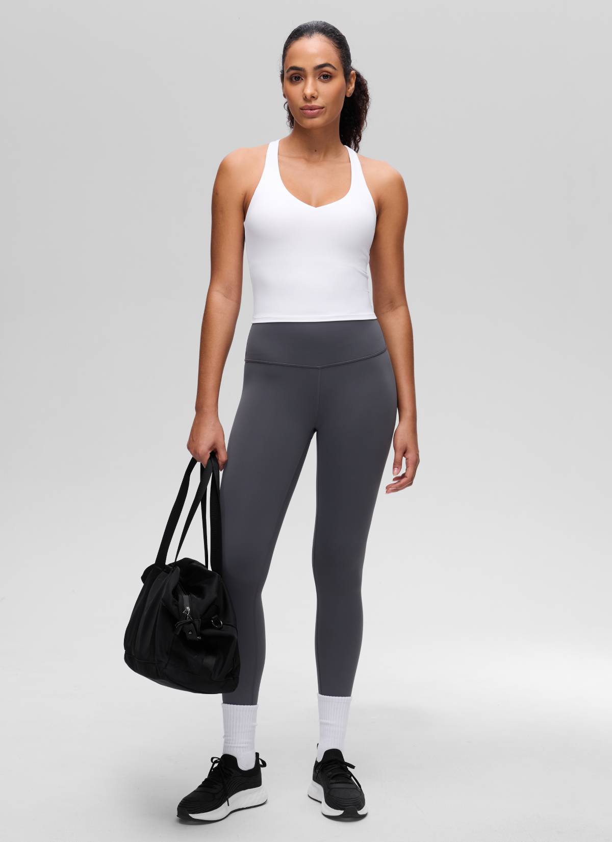 CRZ YOGA Women's Butterluxe Yoga V Neck RacerBack Built in Bra Tank White