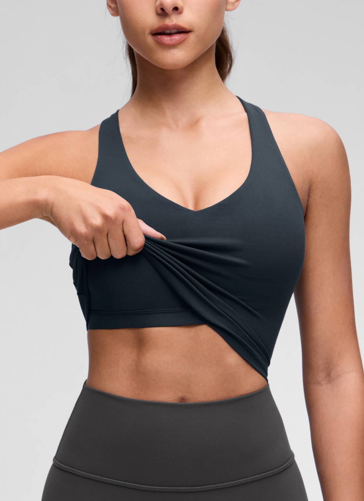 CRZ YOGA Women's Butterluxe Yoga V Neck RacerBack Built in Bra Tank True Navy