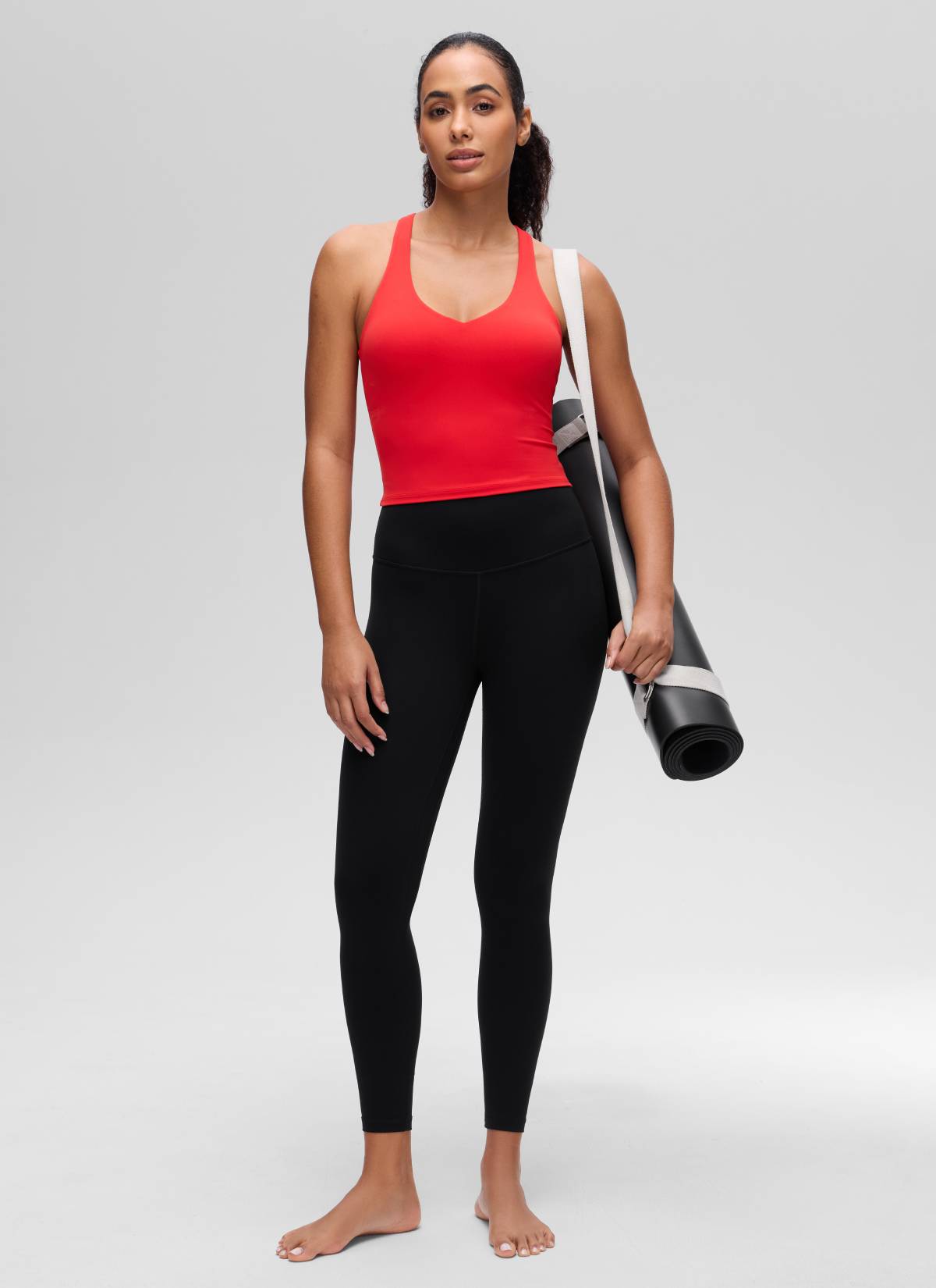 CRZ YOGA Women's Butterluxe Yoga V Neck RacerBack Built in Bra Tank Deep Red