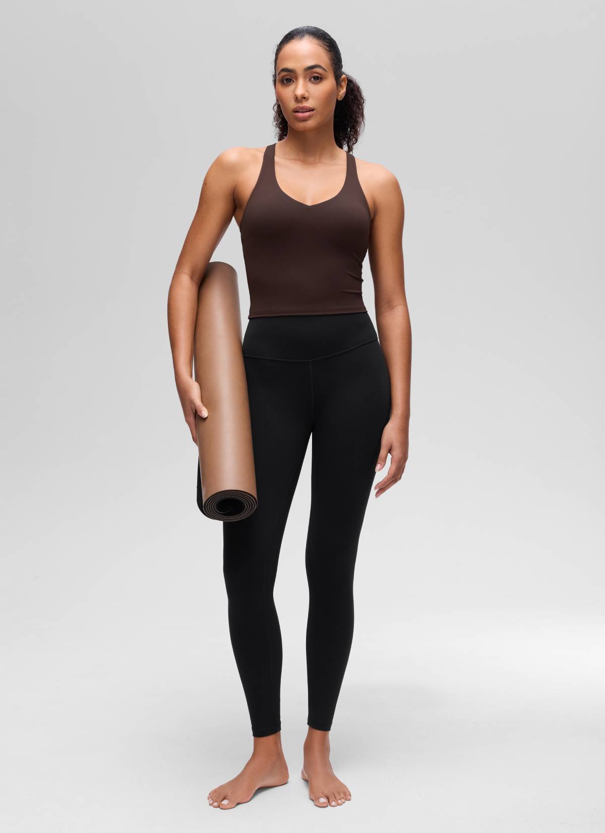 CRZ YOGA Women's Butterluxe Yoga V Neck RacerBack Built in Bra Tank Hot Fudge Brown