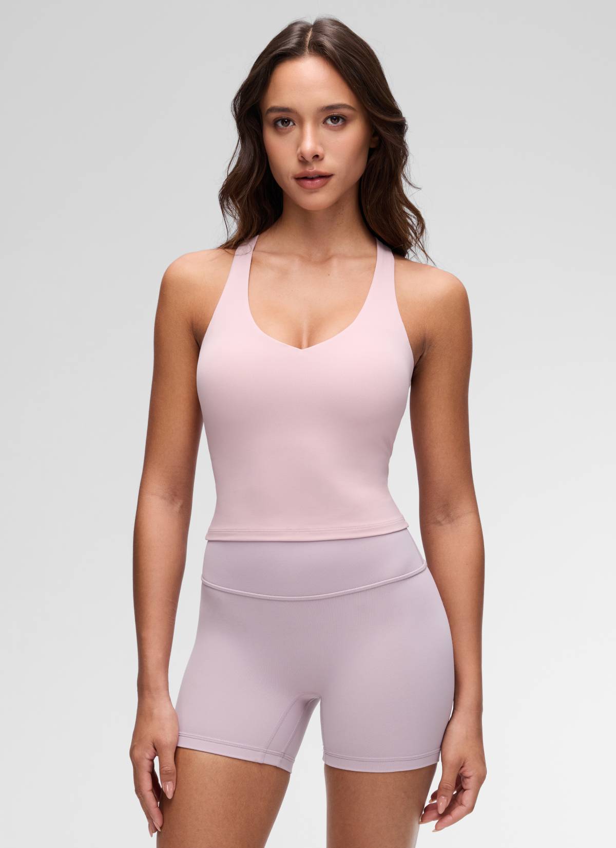CRZ YOGA Women's Butterluxe Yoga V Neck RacerBack Built in Bra Tank Pink Haze