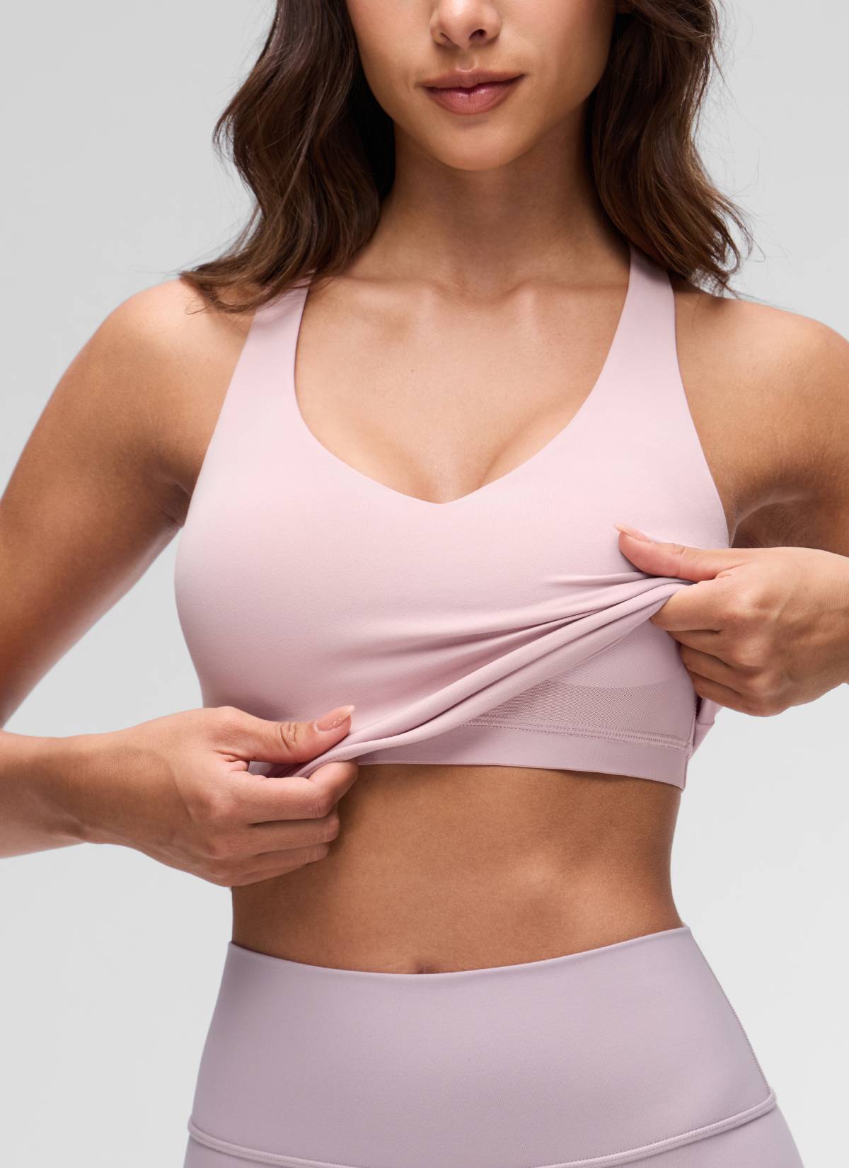 CRZ YOGA Women's Butterluxe Yoga V Neck RacerBack Built in Bra Tank Pink Haze