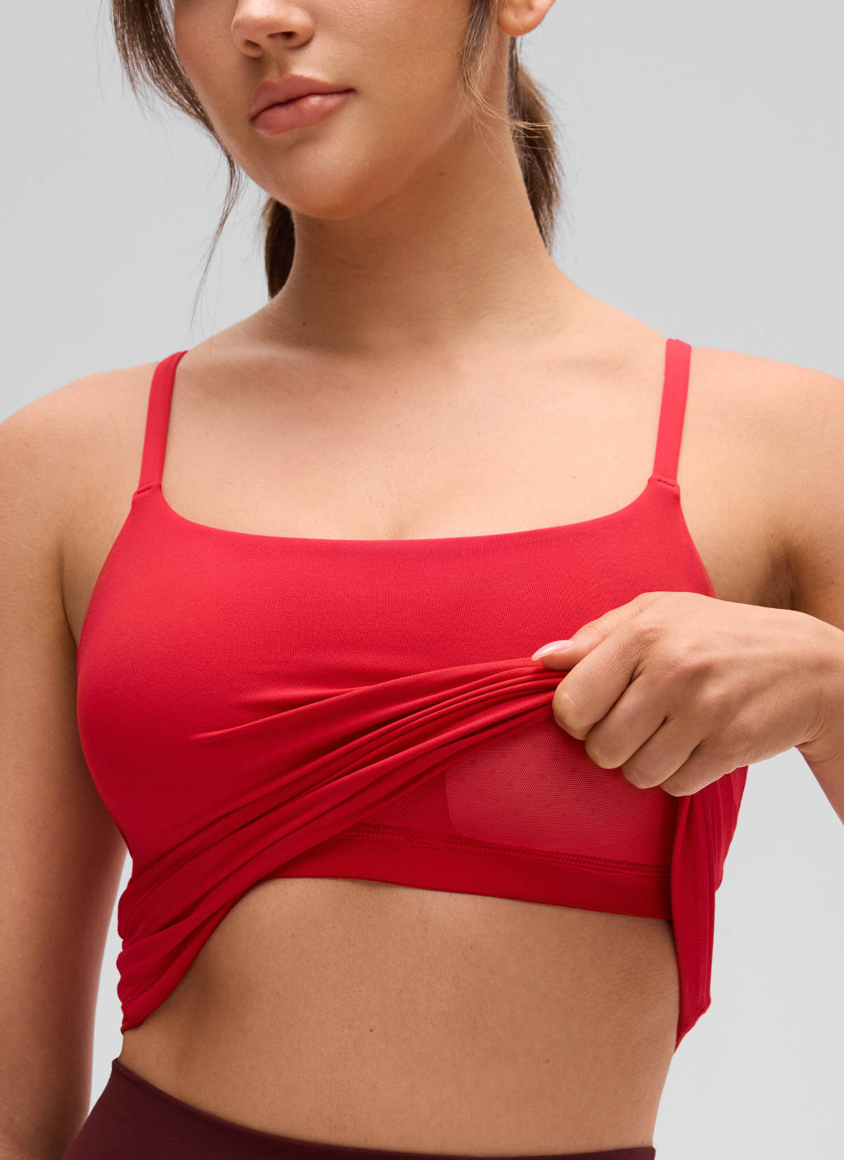 CRZ YOGA Women's Yoga Softretch U Back Waist Length Built in Bra Tank Aurora Red @model_info:Brooklyn
