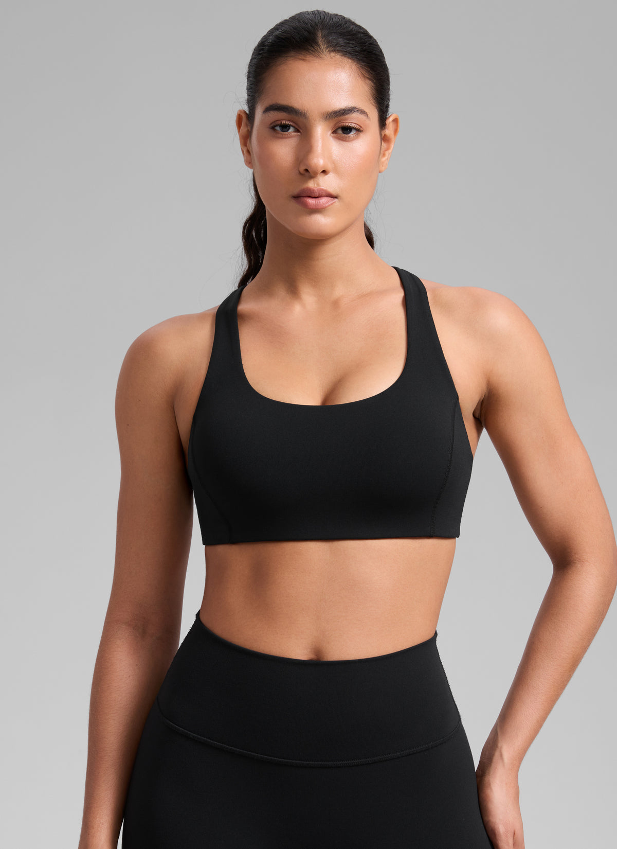 CRZ YOGA Women's SculptAir Training Cross Back Sports Bra Black @model_info:C