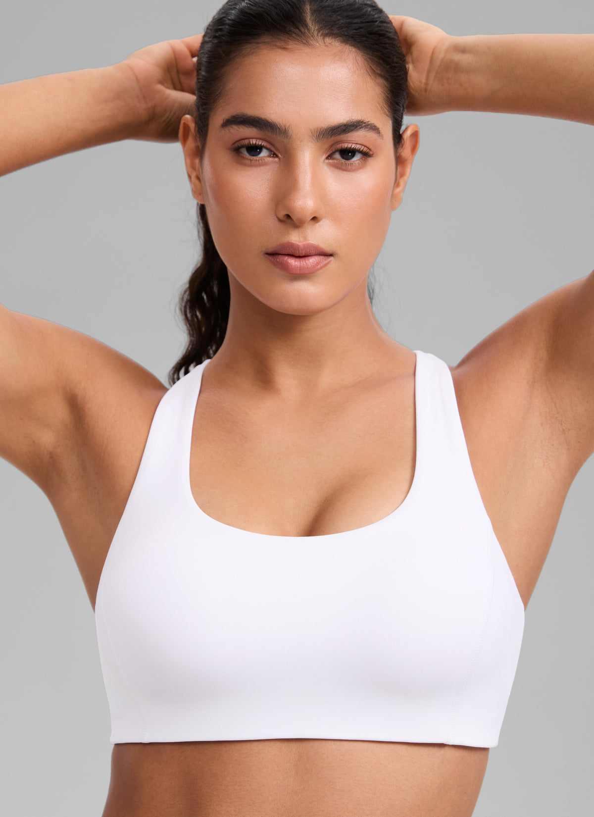 CRZ YOGA Women's SculptAir Training Cross Back Sports Bra White @model_info:C