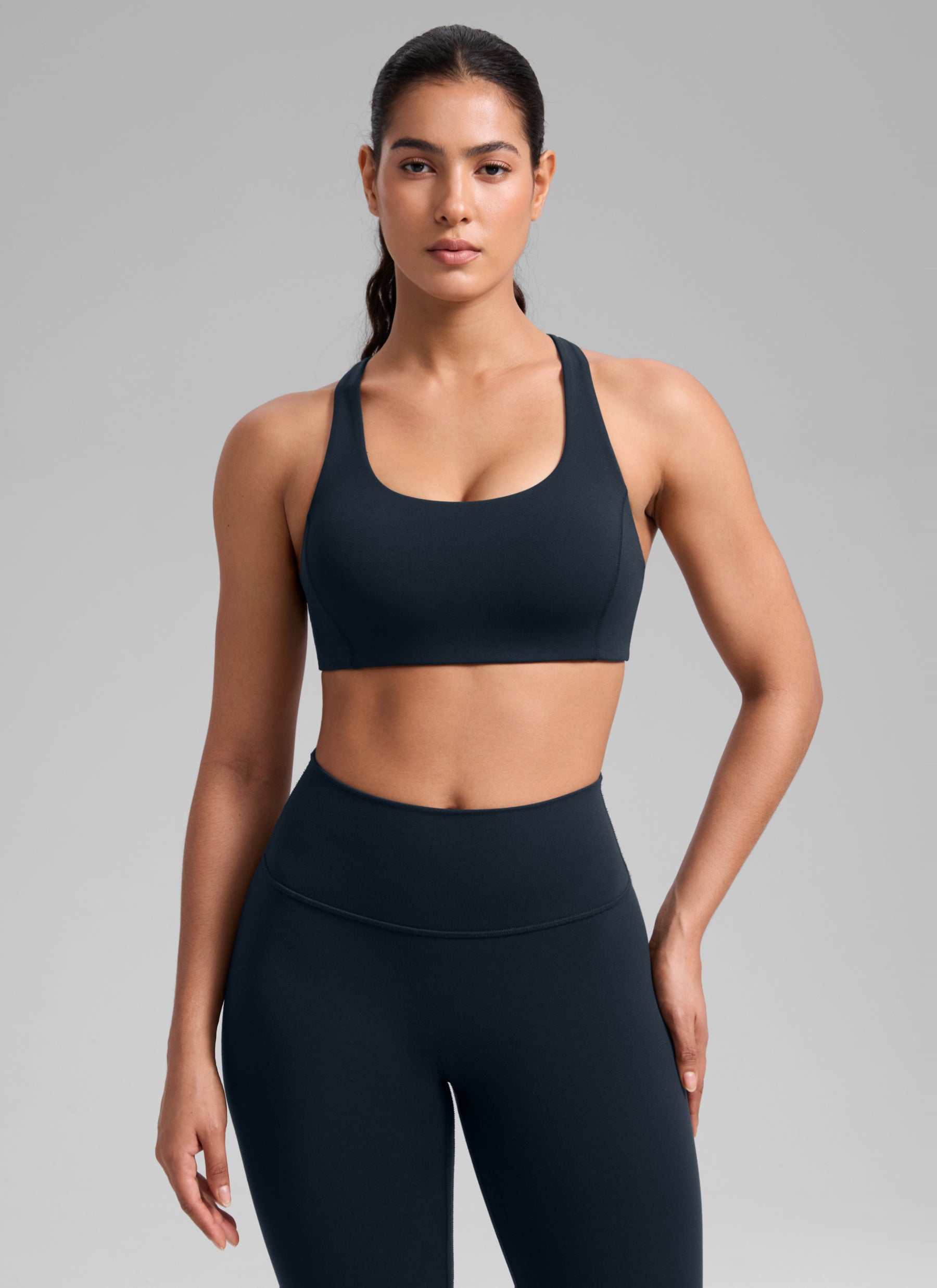 CRZ YOGA Women's SculptAir Training Cross Back Sports Bra True Navy @model_info:C