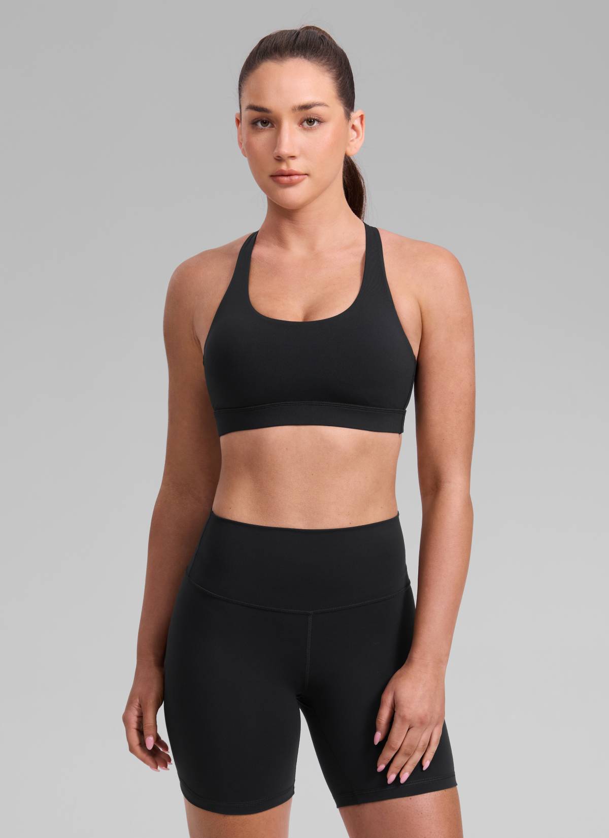 CRZ YOGA Women's Nakedfeel Training U Neck Criss Cross Back Sports Bra Black @model_info:Brooklyn