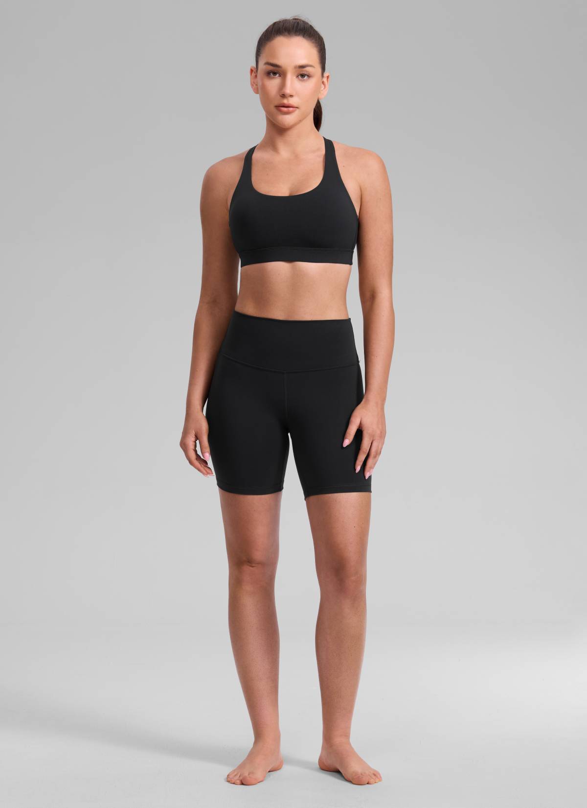CRZ YOGA Women's Nakedfeel Training U Neck Criss Cross Back Sports Bra Black @model_info:Brooklyn