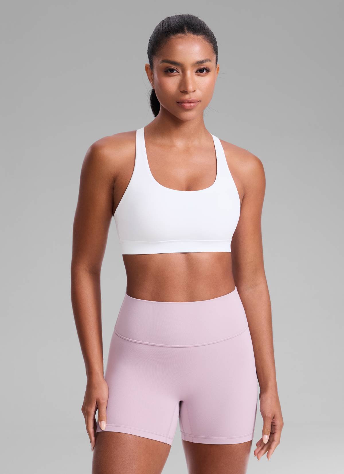 CRZ YOGA Women's Nakedfeel Training U Neck Criss Cross Back Sports Bra White