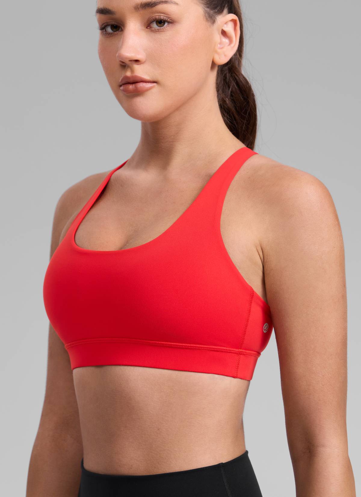 CRZ YOGA Women's Nakedfeel Training U Neck Criss Cross Back Sports Bra Deep Red @model_info:Brooklyn