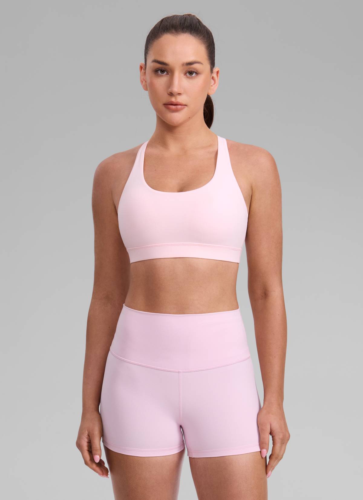 CRZ YOGA Women's Nakedfeel Training U Neck Criss Cross Back Sports Bra Strawberry Pink @model_info:Brooklyn