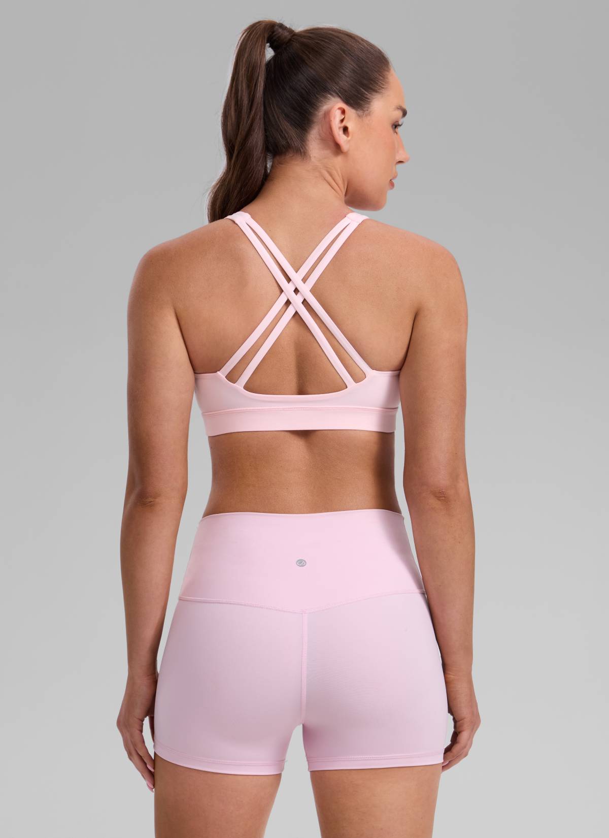 CRZ YOGA Women's Nakedfeel Training U Neck Criss Cross Back Sports Bra Strawberry Pink @model_info:Brooklyn