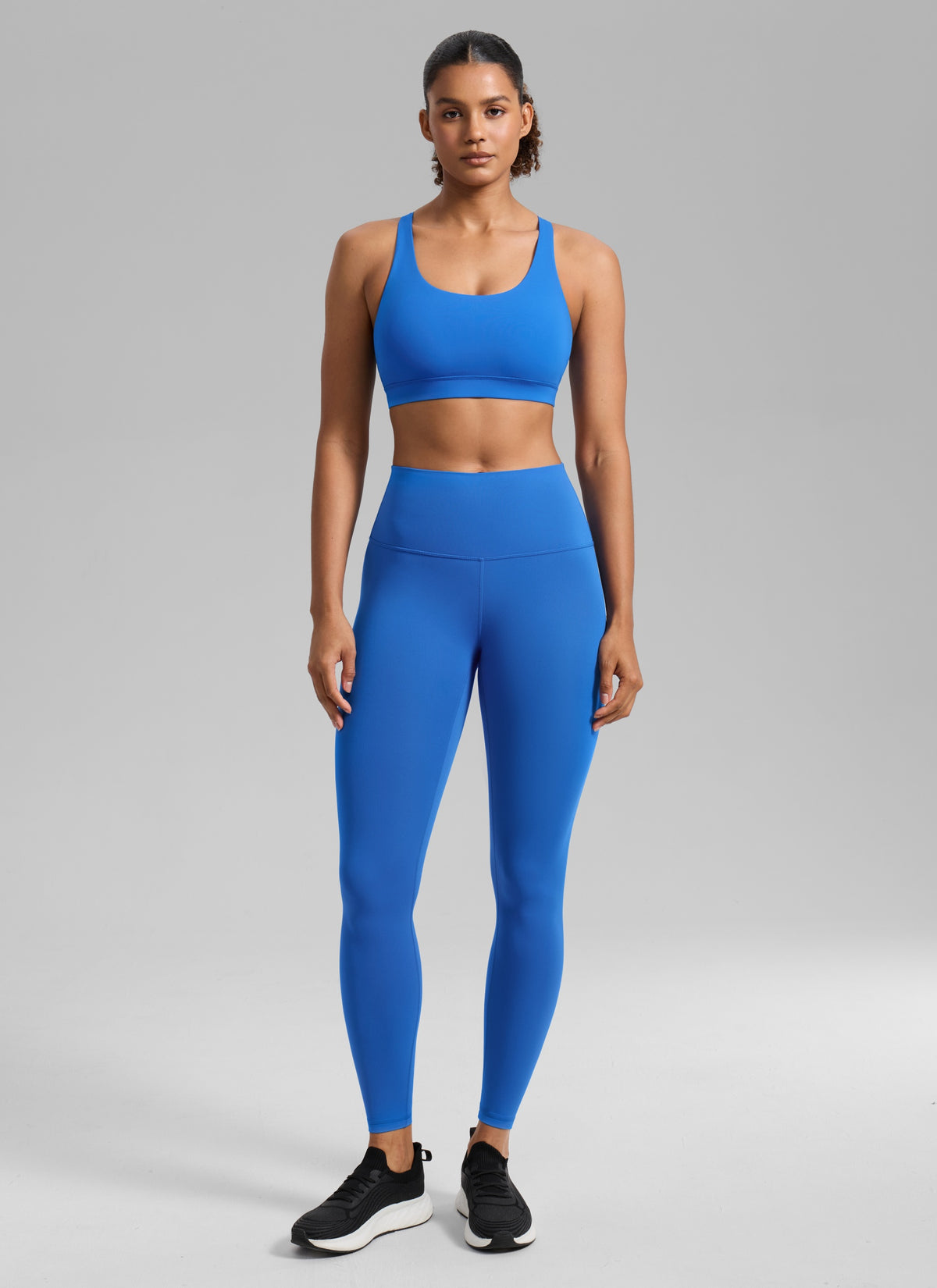 CRZ YOGA Women's Nakedfeel Training U Neck Criss Cross Back Sports Bra Sparkle Blue @model_info:Barbara