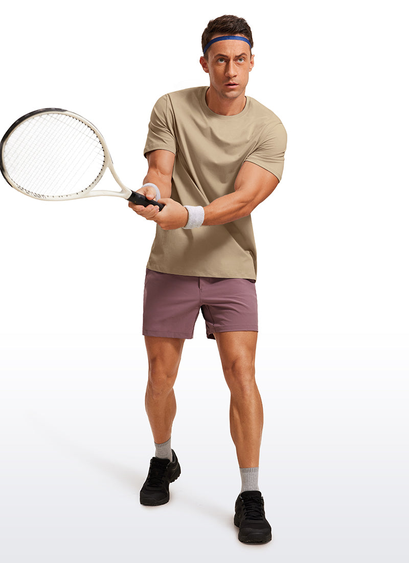 CRZ YOGA Men's Running Classic Fit Shirts Quick Dry Short Sleeves California Sand