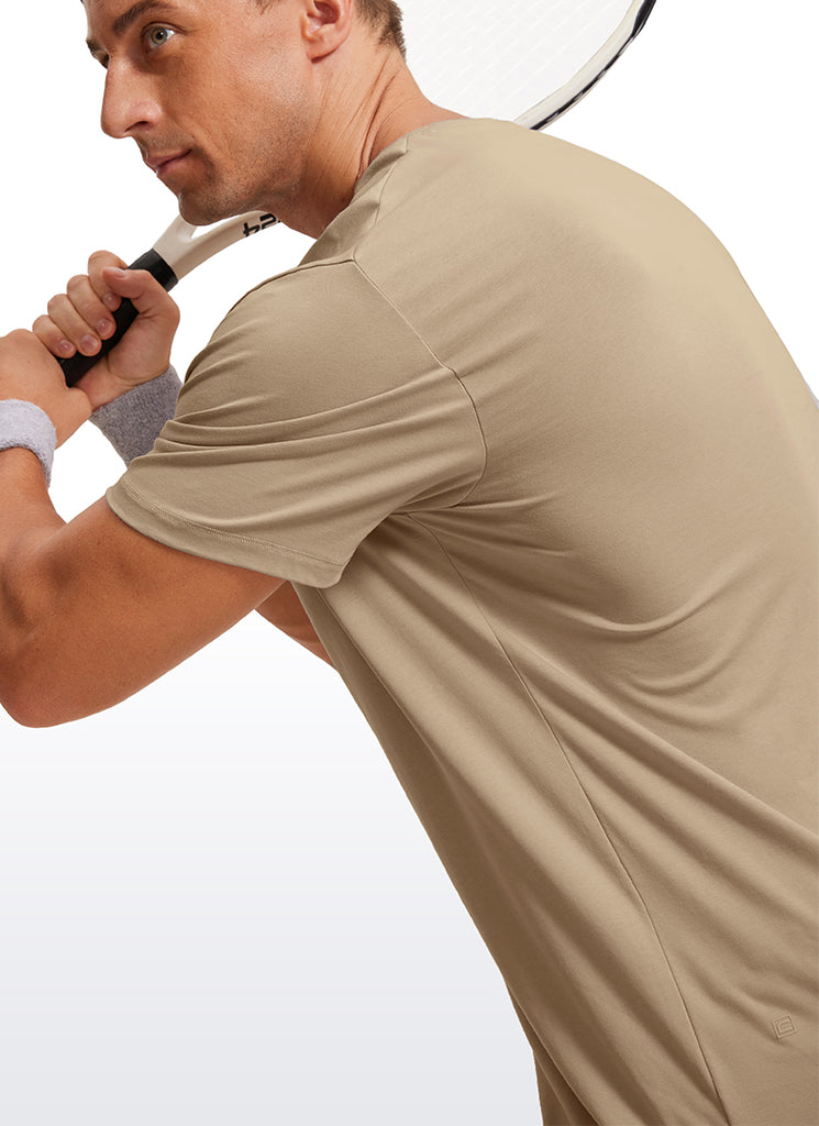 CRZ YOGA Men's Running Classic Fit Shirts Quick Dry Short Sleeves California Sand