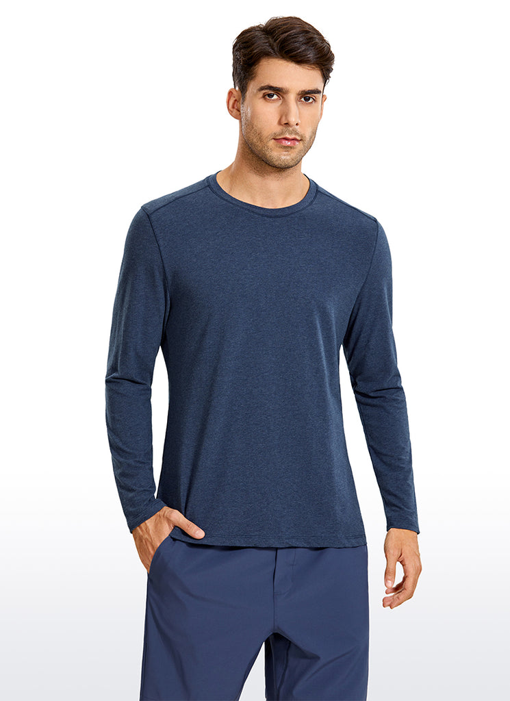 CRZ YOGA Men's Casual Relaxed Fit Shirts Pima Cotton Long Sleeves Navy heather
