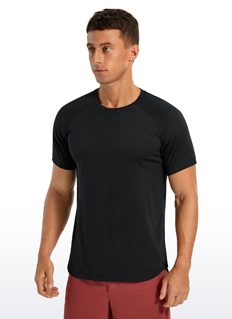 CRZ YOGA Men's Running Classic Fit Shirts Lightweight Short Sleeves Black
