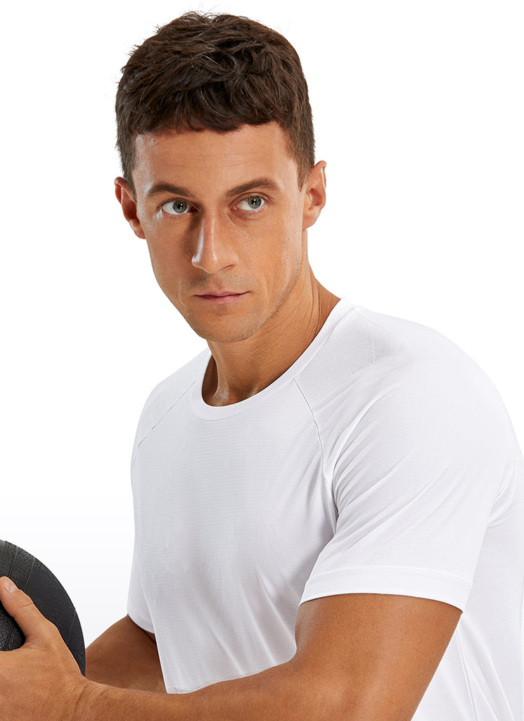 CRZ YOGA Men's Running Classic Fit Shirts Lightweight Short Sleeves White