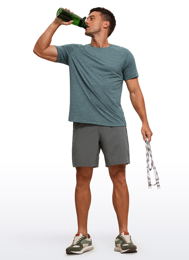 CRZ YOGA Men's Running Classic Fit Shirts Lightweight Short Sleeves Light Gray Heather