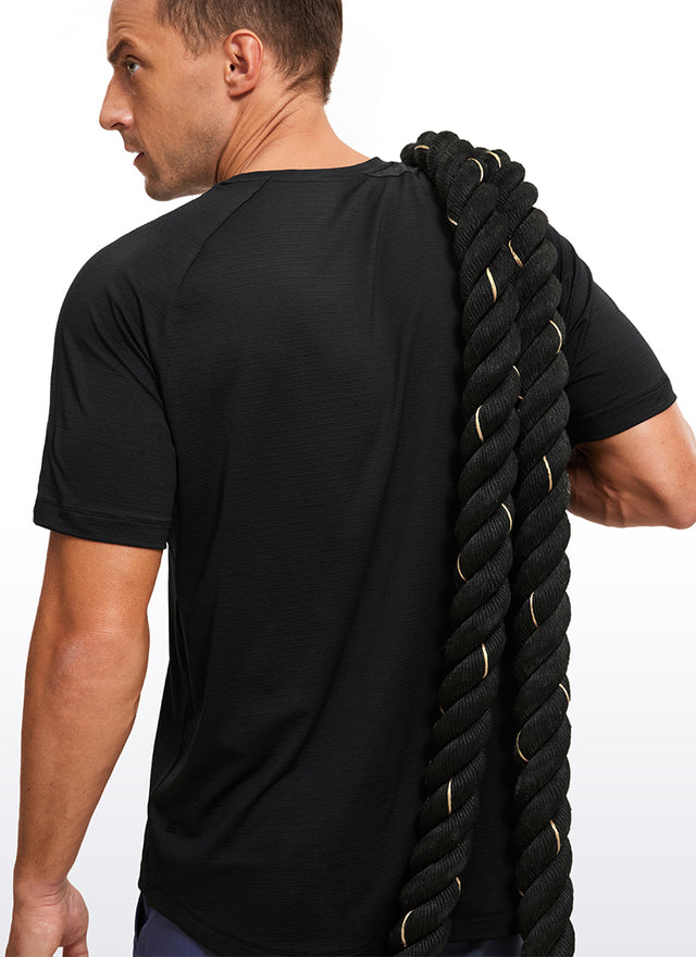 CRZ YOGA Men's Running Classic Fit Shirts Lightweight Short Sleeves Black