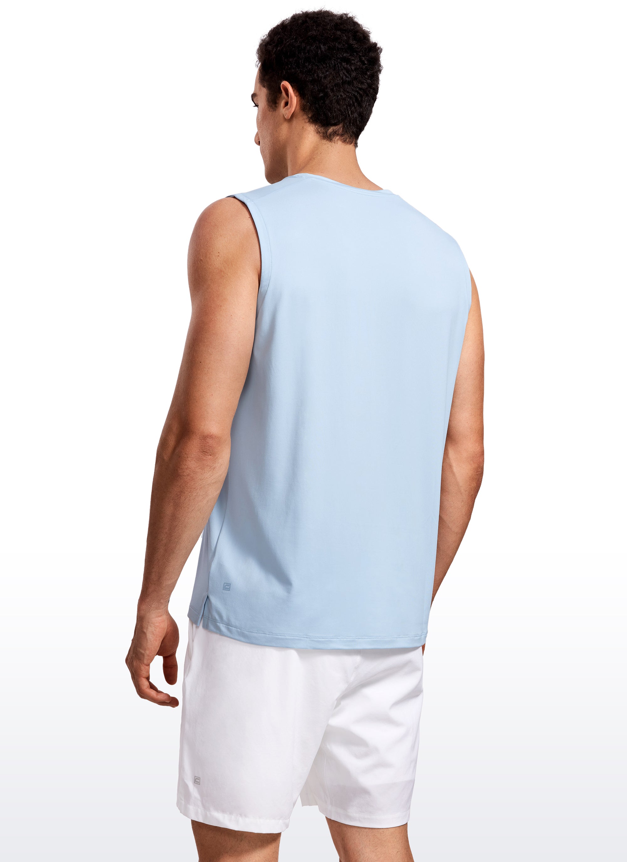 CRZ YOGA Men's Stretchy Workout Classic Fit Tank Tops Sleeveless Iron Blue