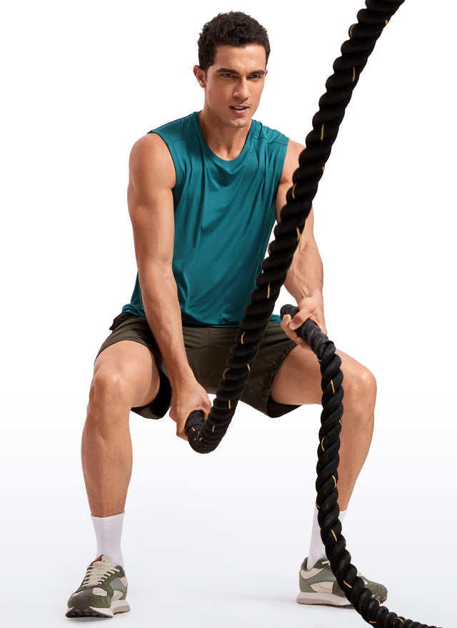 CRZ YOGA Men's Stretchy Workout Classic Fit Tank Tops Sleeveless Grey Sage