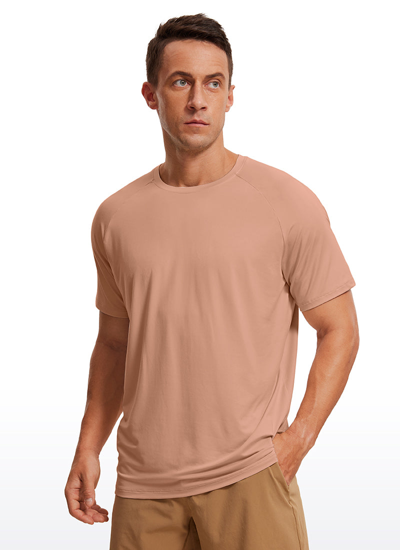 CRZ YOGA Men's Train Relaxed Fit Tops Workout Short Sleeve Round Neck Mocha Mousse