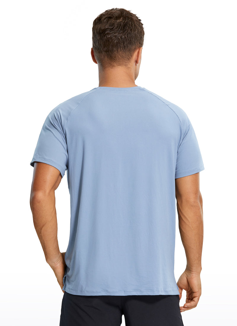 CRZ YOGA Men's Train Relaxed Fit Tops Workout Short Sleeve Round Neck Slate Blue
