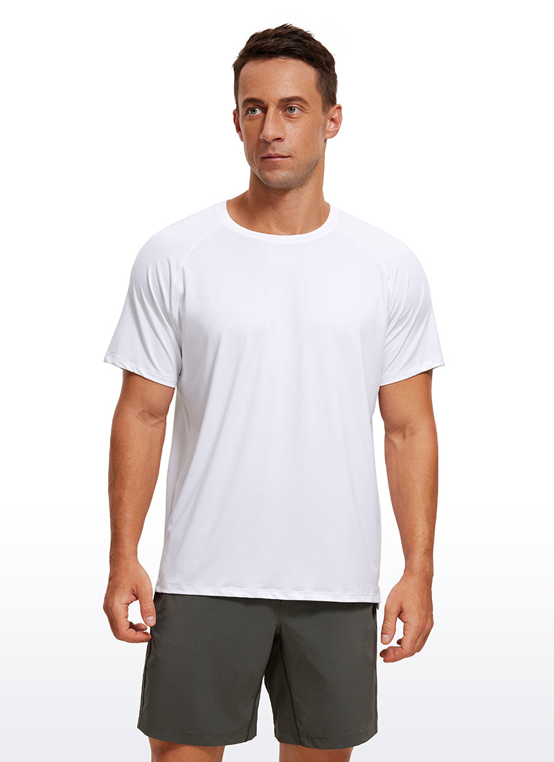 CRZ YOGA Men's Train Relaxed Fit Tops Workout Short Sleeve Round Neck White