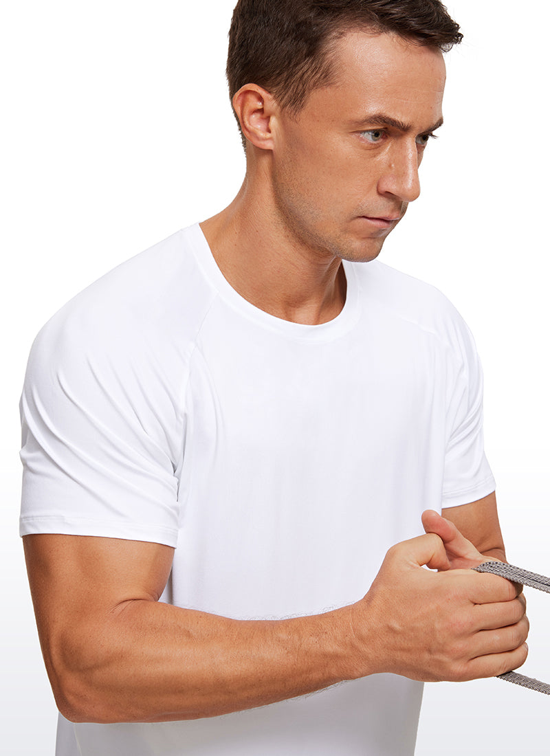 CRZ YOGA Men's Train Relaxed Fit Tops Workout Short Sleeve Round Neck White
