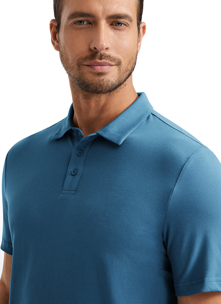 CRZ YOGA Men's Golf Classic Fit Tops Polo Short Sleeve Iron Blue