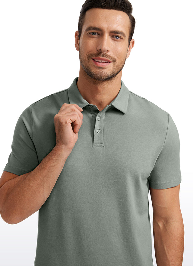 CRZ YOGA Men's Golf Classic Fit Tops Polo Short Sleeve Iron Blue