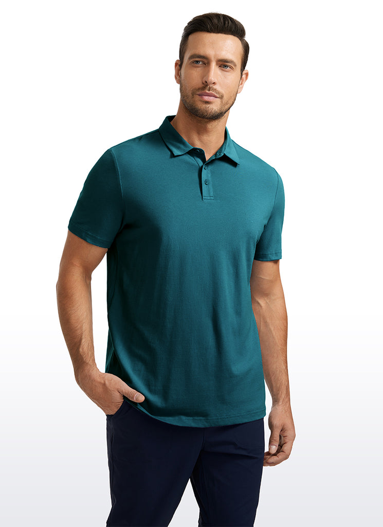 CRZ YOGA Men's Golf Classic Fit Tops Polo Short Sleeve Chambray Blue