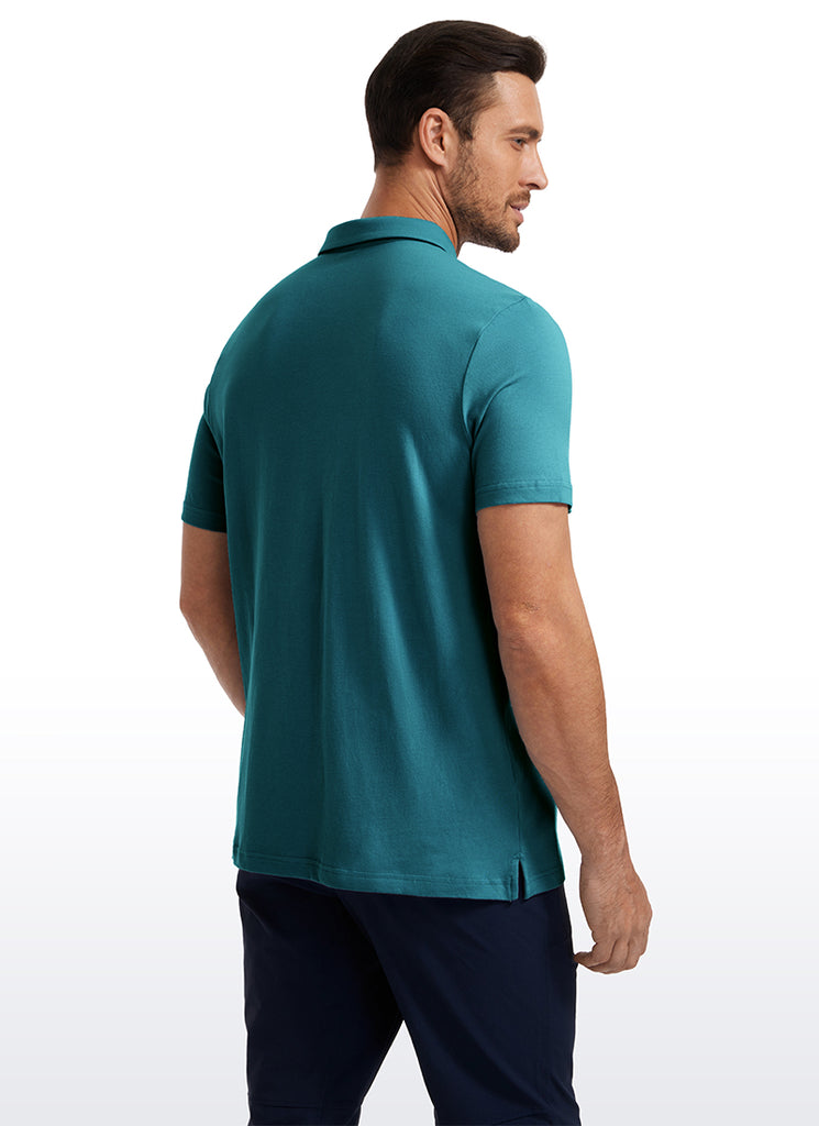 CRZ YOGA Men's Golf Classic Fit Tops Polo Short Sleeve Chambray Blue