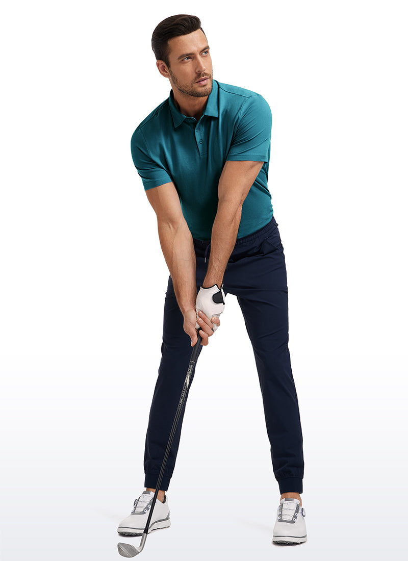 CRZ YOGA Men's Golf Classic Fit Tops Polo Short Sleeve Chambray Blue