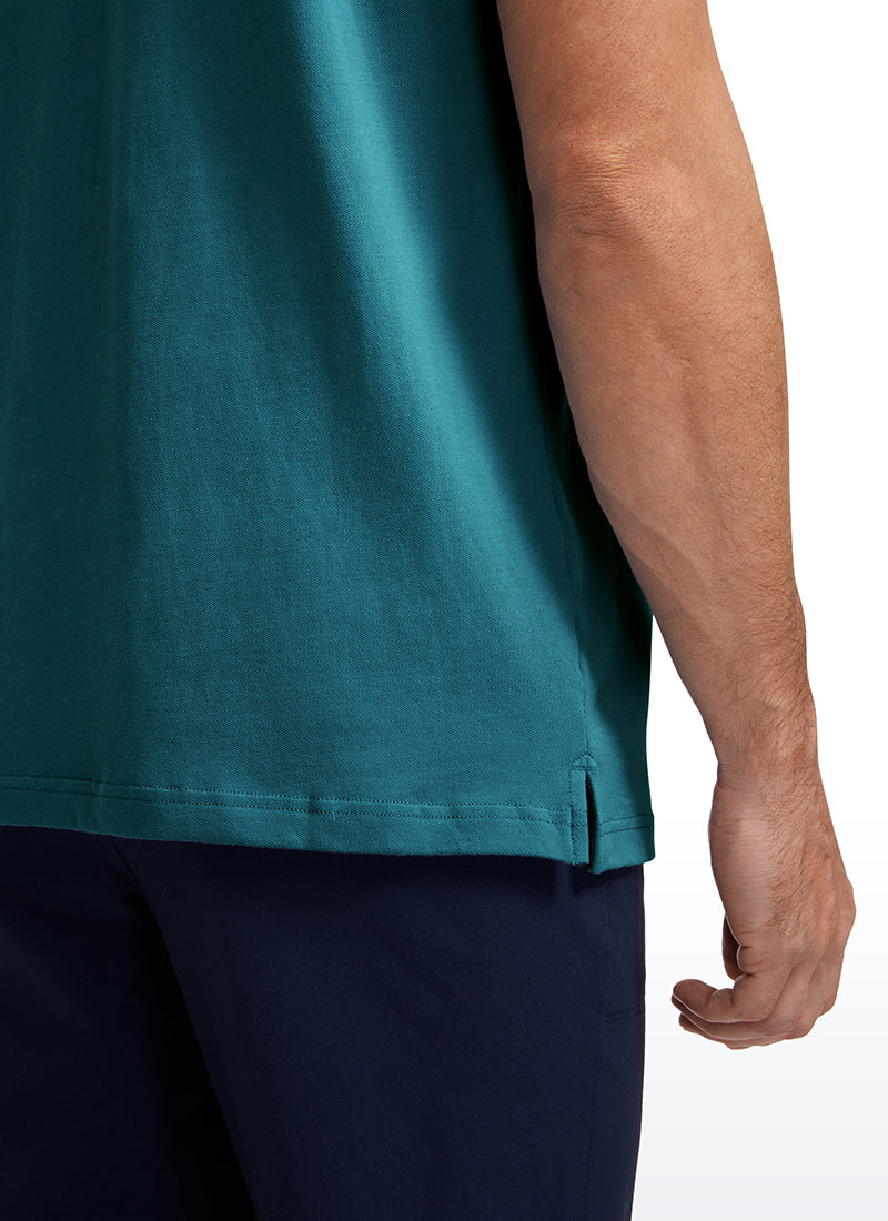 CRZ YOGA Men's Golf Classic Fit Tops Polo Short Sleeve Chambray Blue