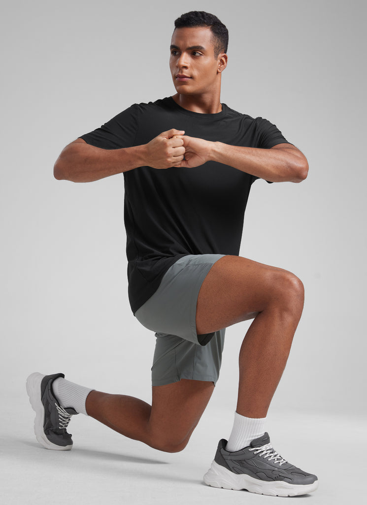 CRZ YOGA Men's Workout Lightweight Athletic Casual Short Sleeve Shirt Black