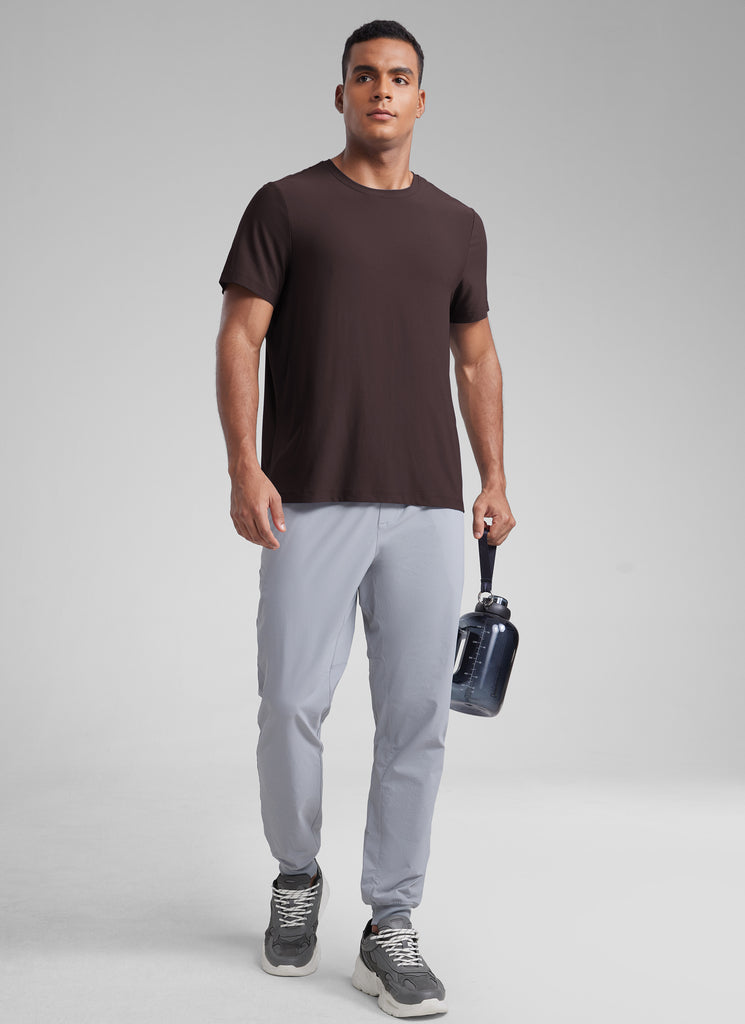 CRZ YOGA Men's Workout Lightweight Athletic Casual Short Sleeve Shirt Hot Fudge Brown