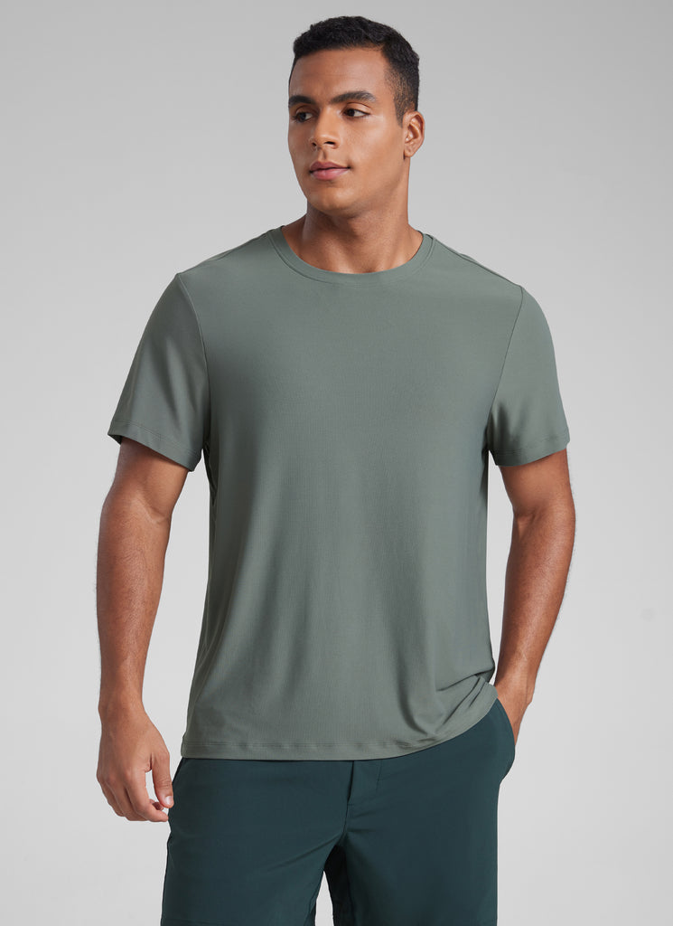 CRZ YOGA Men's Workout Lightweight Athletic Casual Short Sleeve Shirt Grey Sage