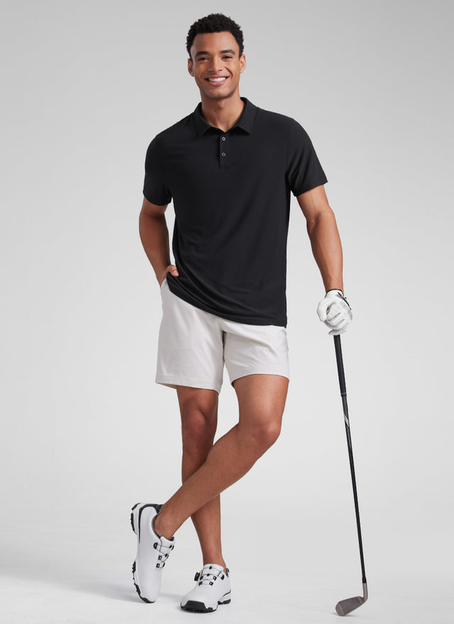 CRZ YOGA Men's Cloudweight Moisture Wicking Polo Short Sleeve Black