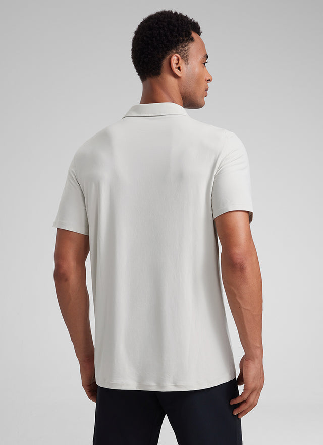 CRZ YOGA Men's Cloudweight Moisture Wicking Polo Short Sleeve Milky White