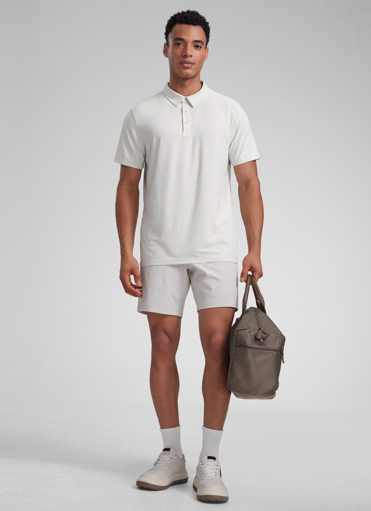 CRZ YOGA Men's Cloudweight Moisture Wicking Polo Short Sleeve Milky White