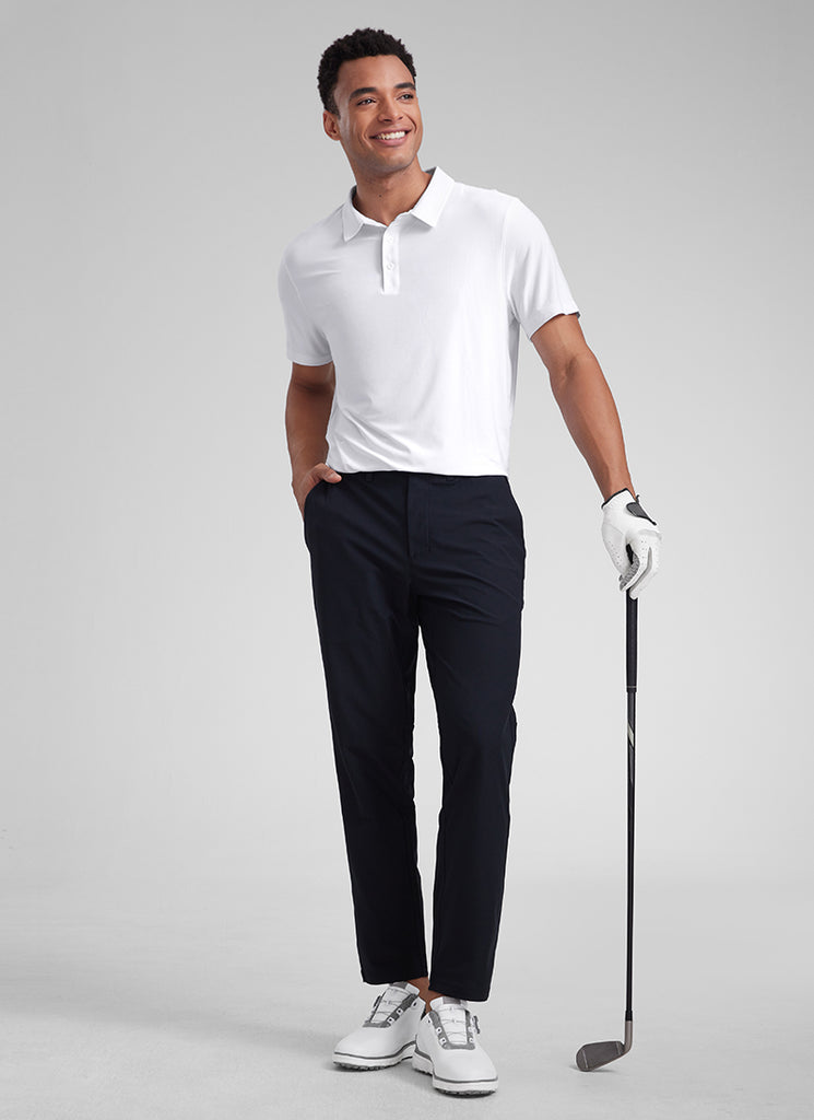 CRZ YOGA Men's Cloudweight Moisture Wicking Polo Short Sleeve White