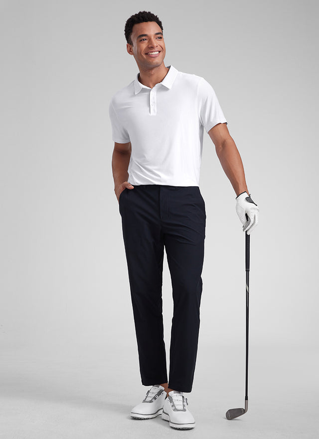 CRZ YOGA Men's Cloudweight Moisture Wicking Polo Short Sleeve White