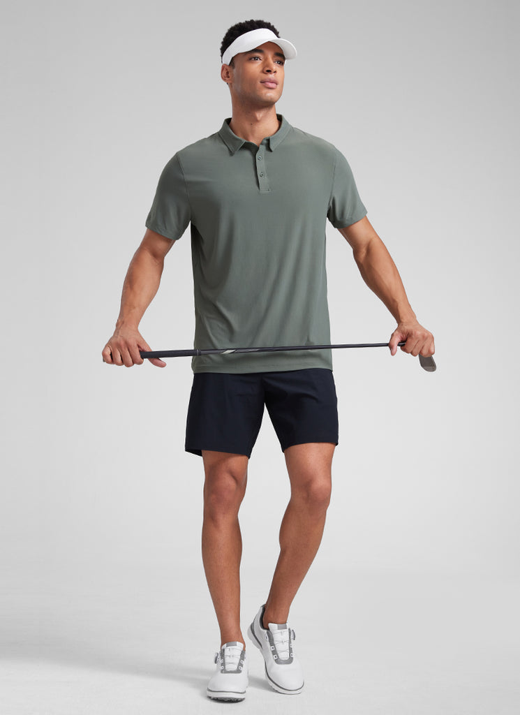 CRZ YOGA Men's Cloudweight Moisture Wicking Polo Short Sleeve Grey Sage